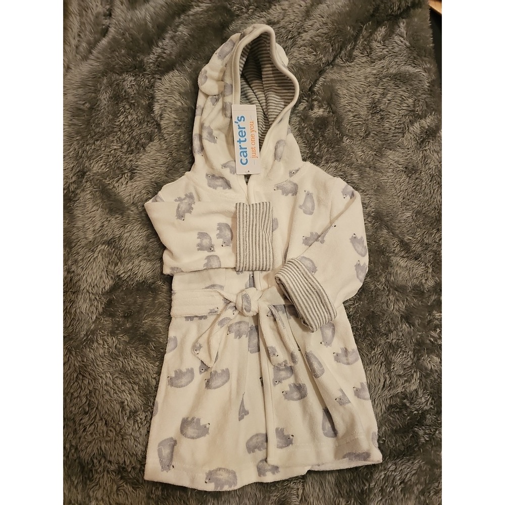Carter's Baby Bathrobe White Bear Print Size‎ 0-9M- Great Cond.